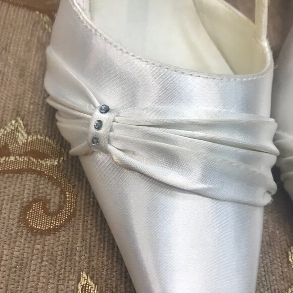 Dye-Able White Bling Rhinestone Satin Slingback D'Orsay, Formal Pump Wedding - Picture 5 of 16
